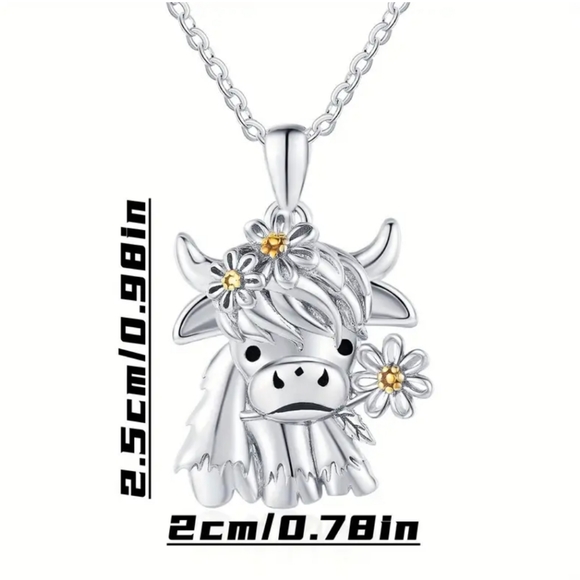 Cute Cow with Flower Pendant Necklace - Picture 2 of 3